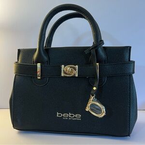 🆕Bebe Los Angeles Structured Black Handbag w/ Gold Tone Hardware & Long Strap